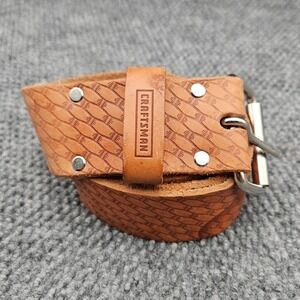 Craftsman Tan Leather 2" Tool Work Belt Basketweave Embossed Workwear 40472 VTG